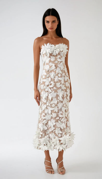 Valentina flower appliqué midi dress