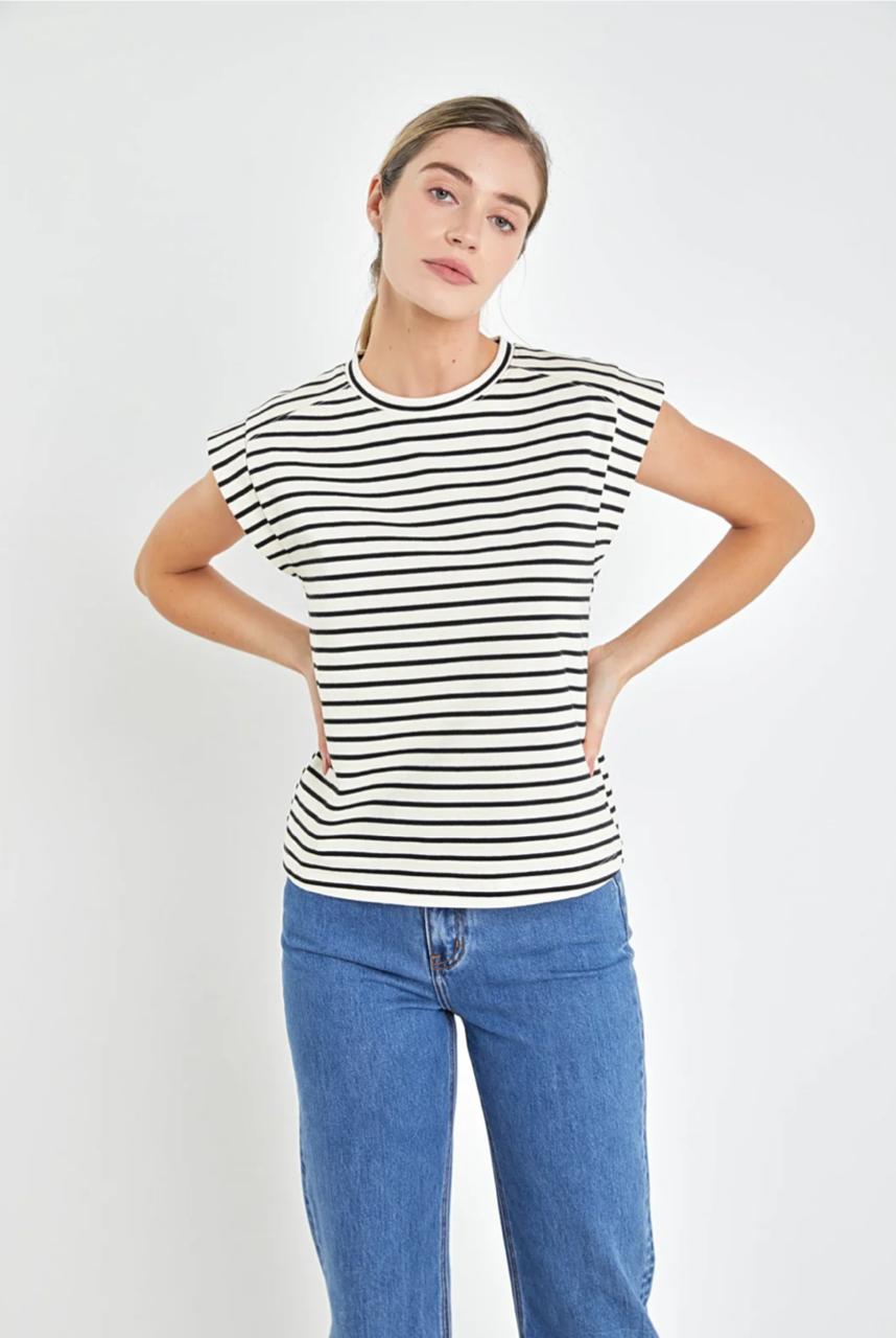 Stripe rib cotton tshirt