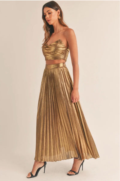 Isabella metallic pleated set