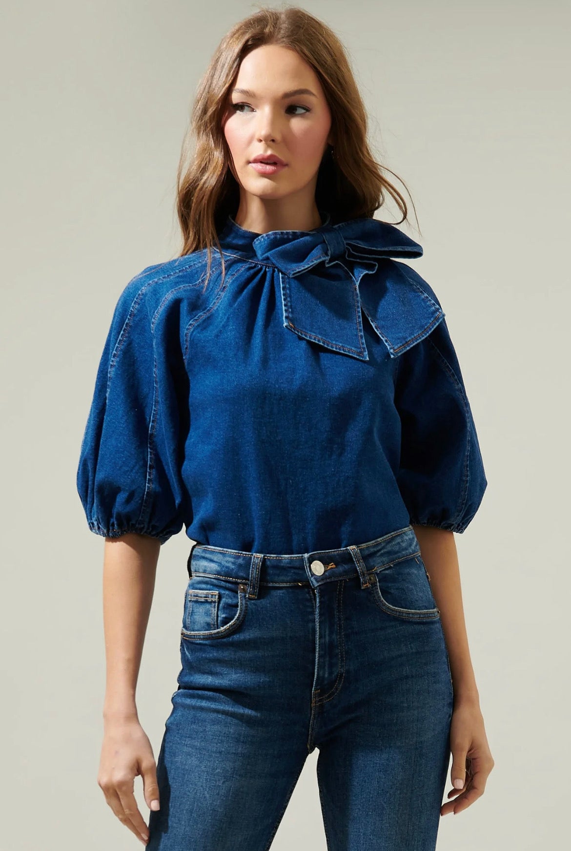 Denim bow blouse