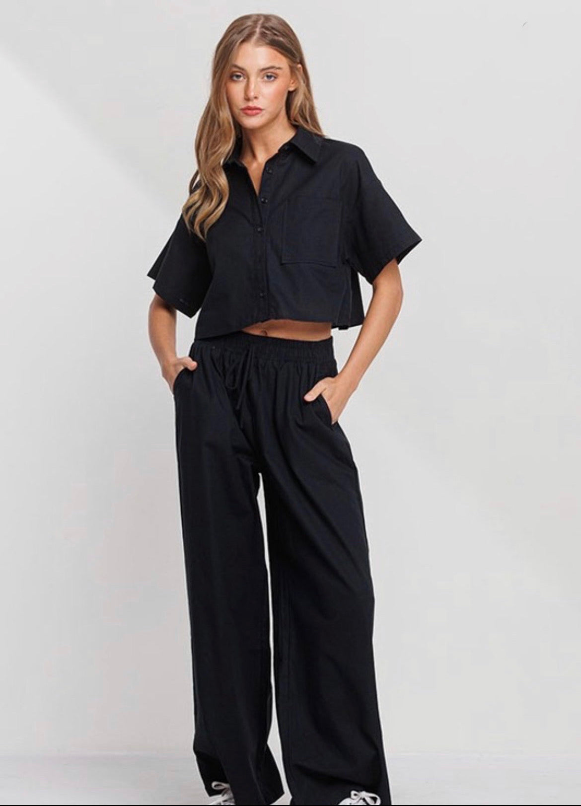 Marlo linen pant set in black