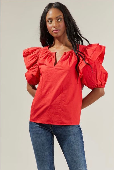 Risette cotton blouse in red