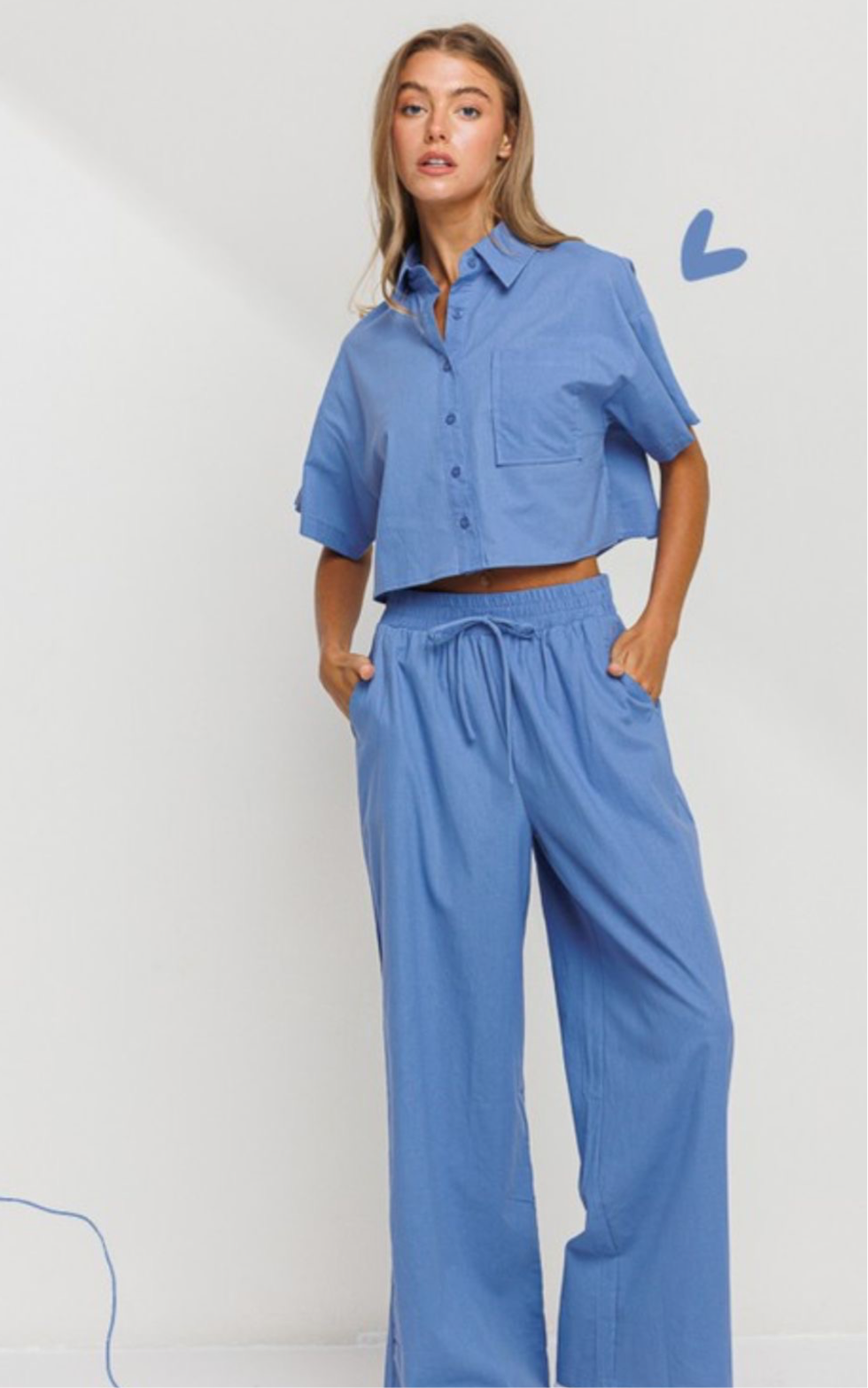 Marlo linen pant set in blue