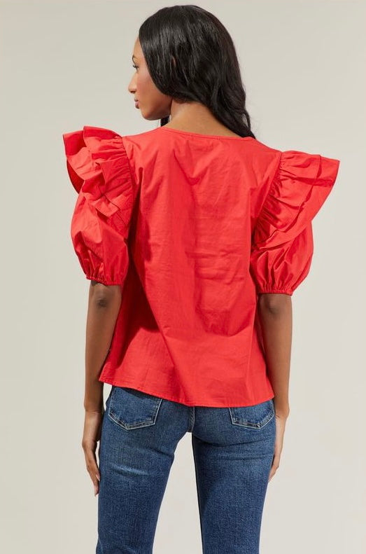 Risette cotton blouse in red