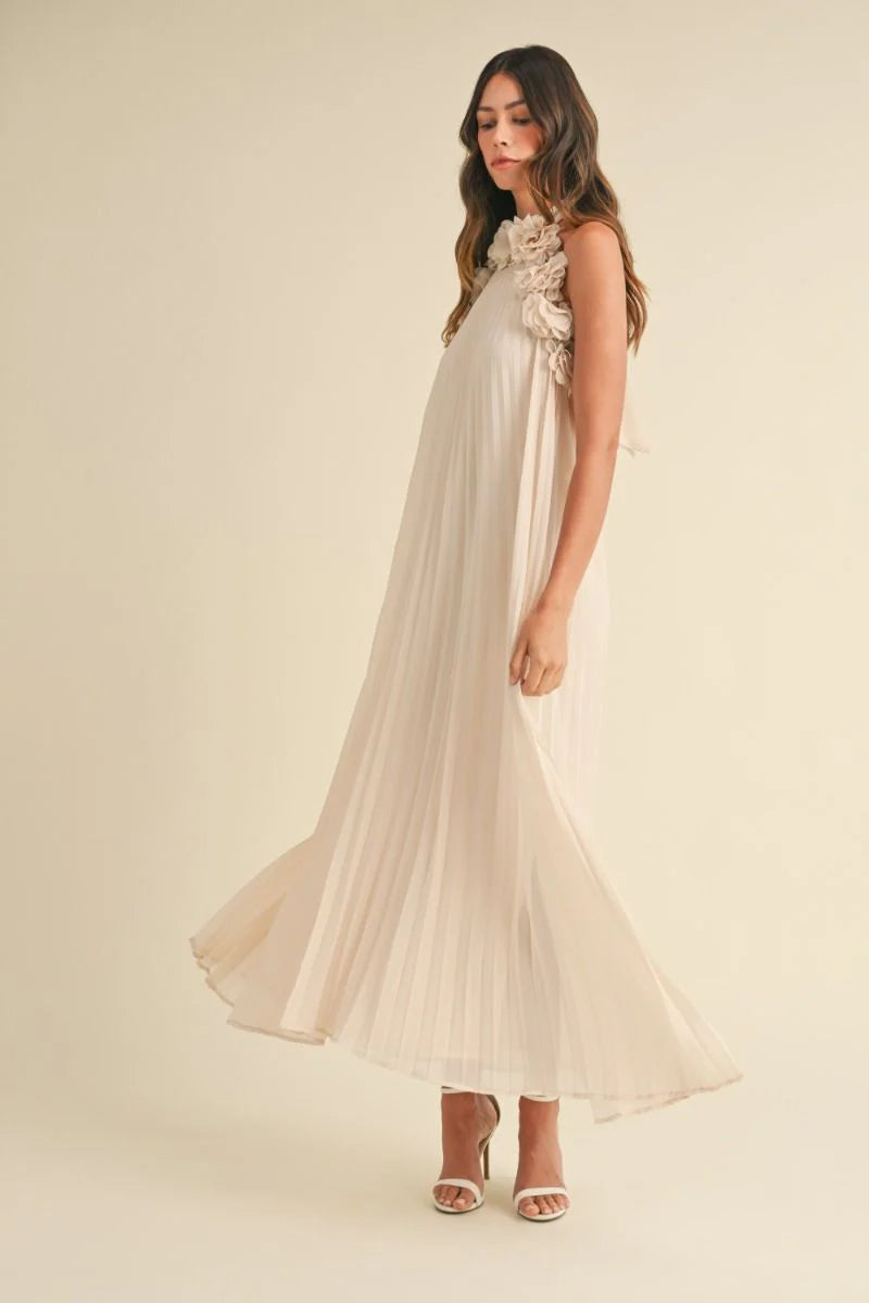 Blooming pleated maxi dress