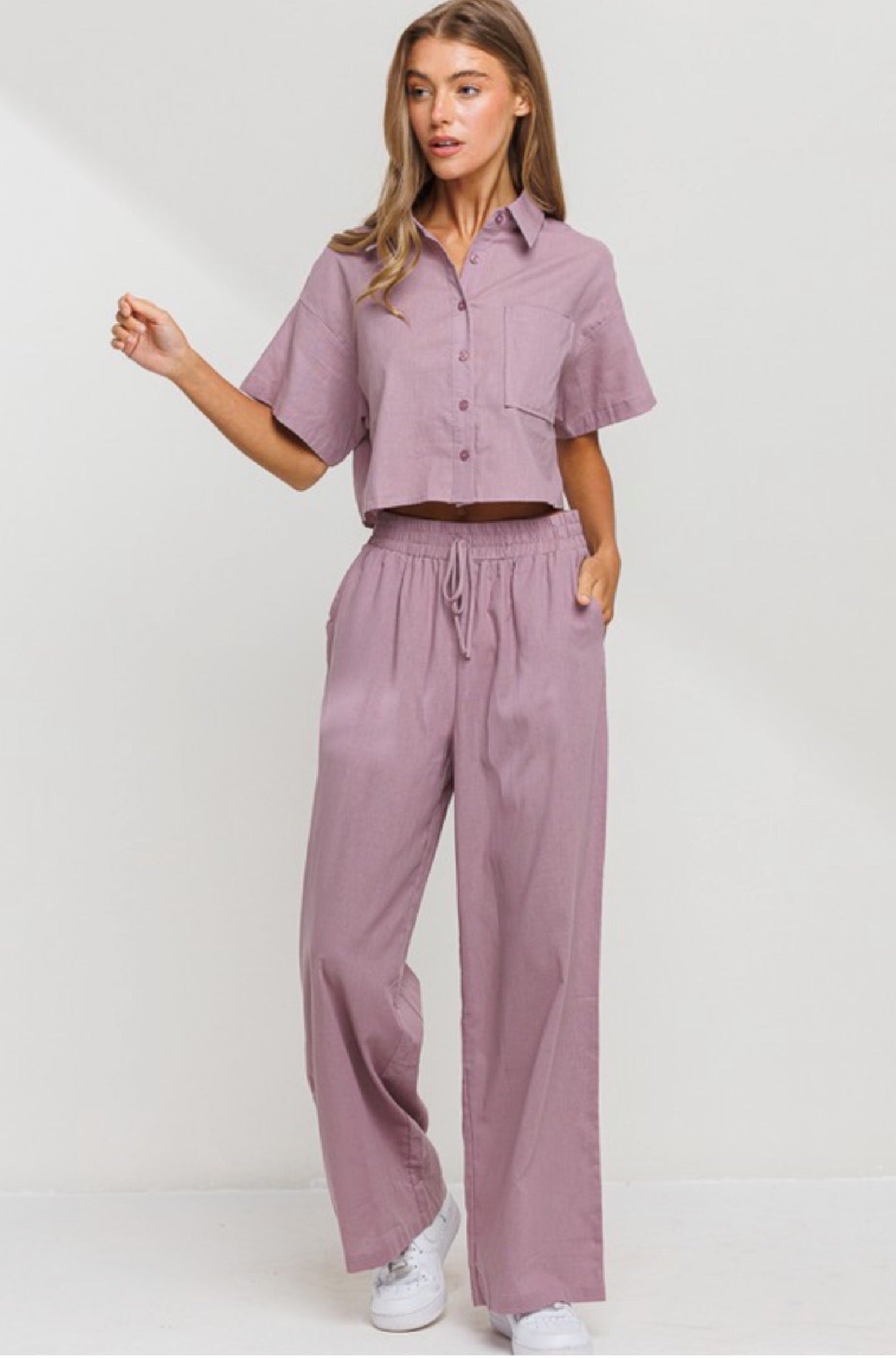 Marlo linen pant set in lilac