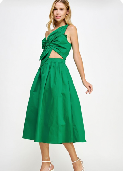 Emerald bow midi dress