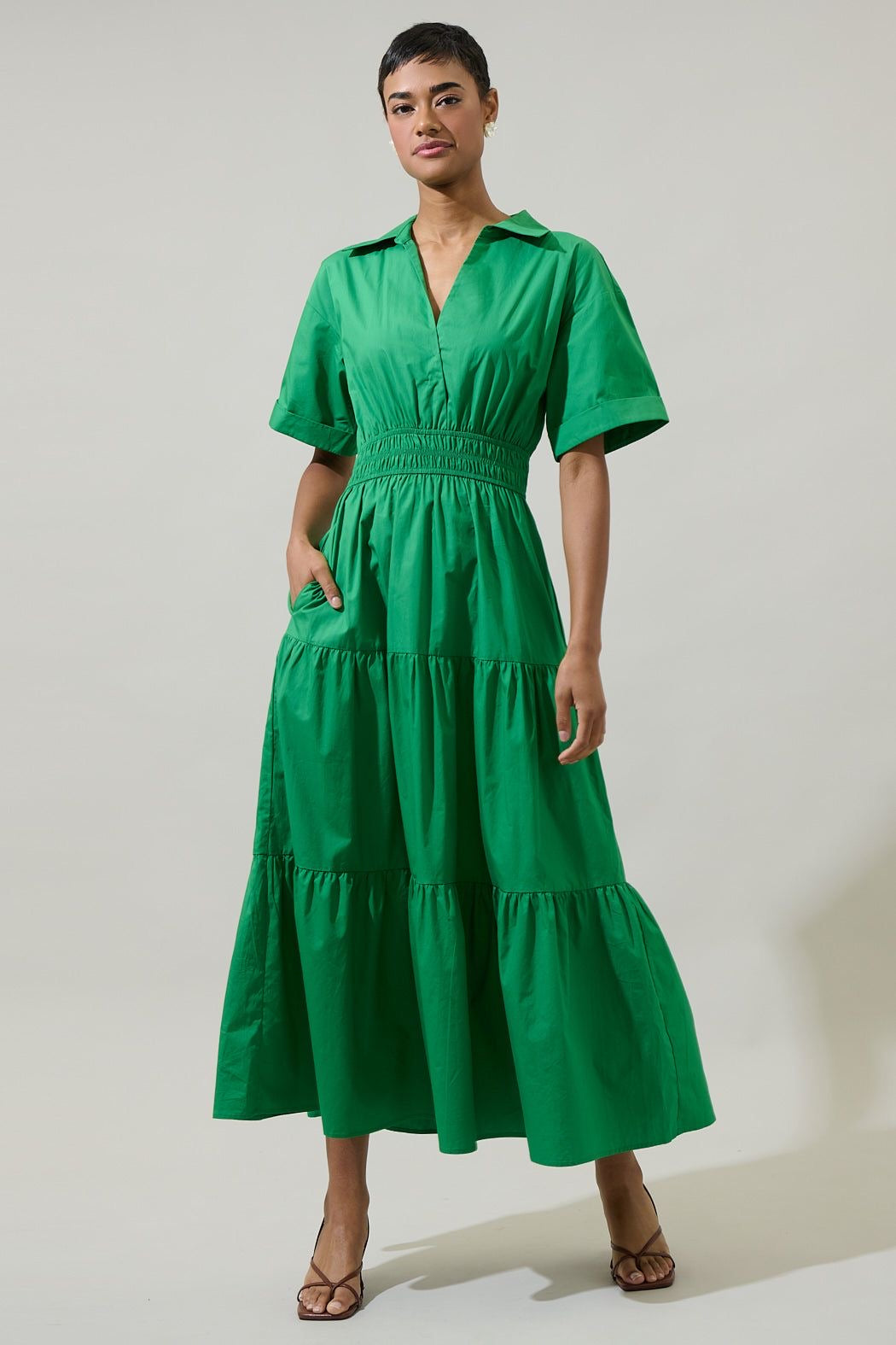 Milah tiered collared maxi dress