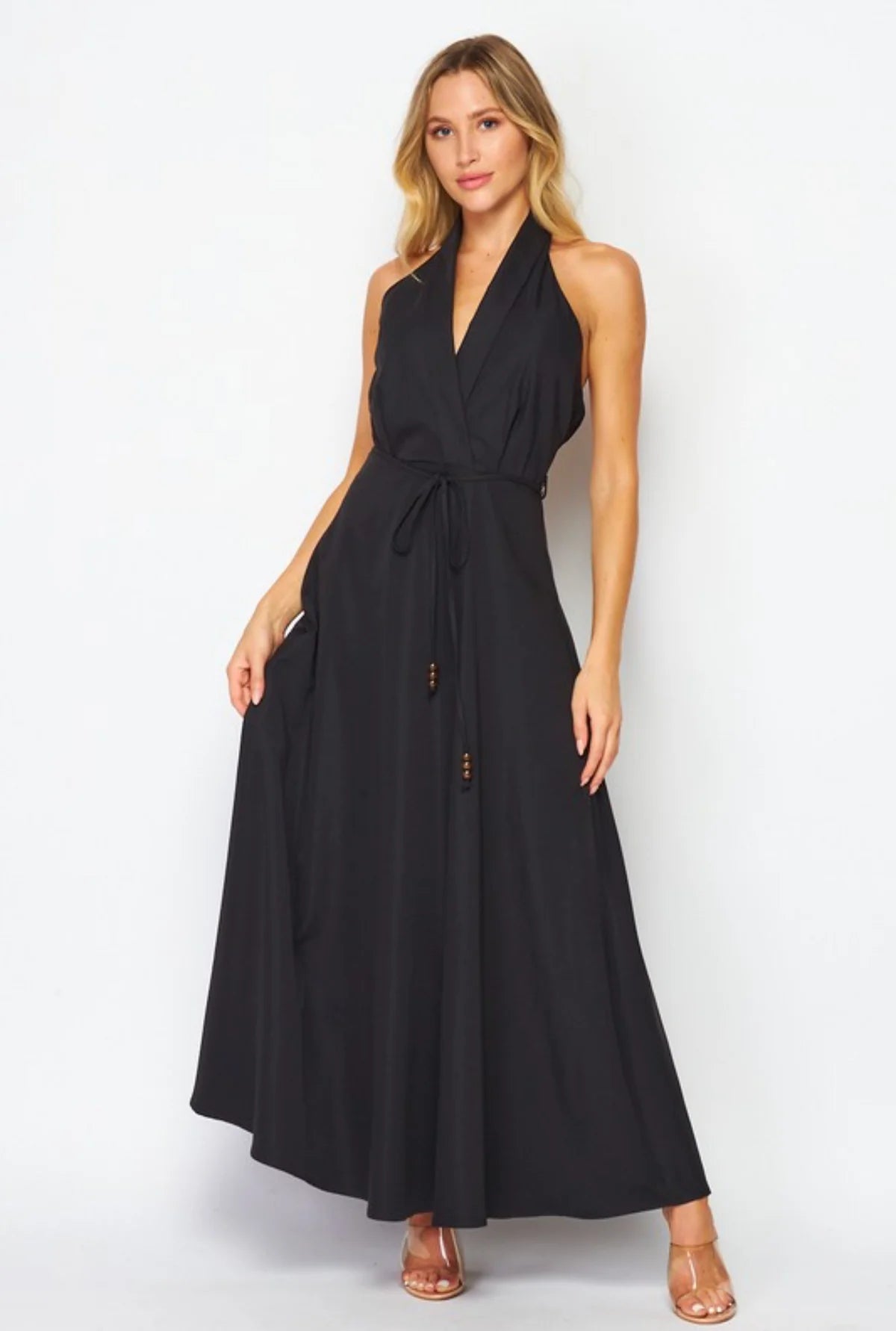 Halter maxi black dress