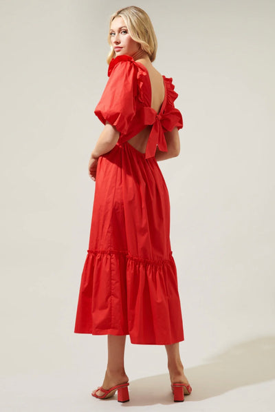 Sunny stroll midi dress in red