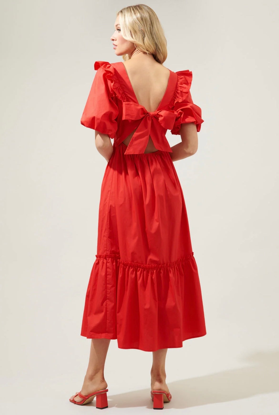 Sunny stroll midi dress in red