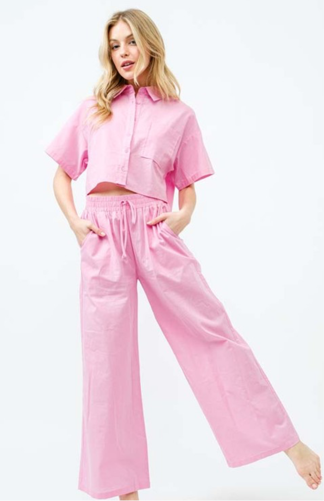 Marlo linen pant set in baby pink