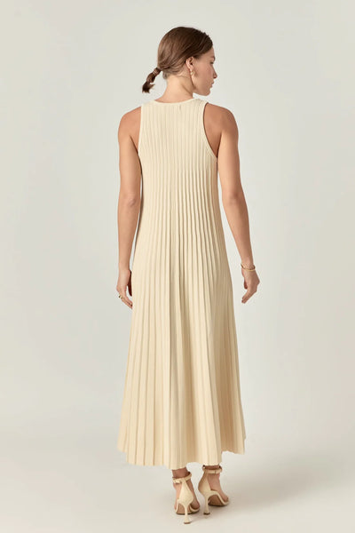 Pleated A-line knit midi dress