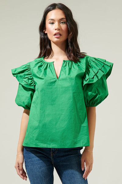 Risette cotton blouse in green