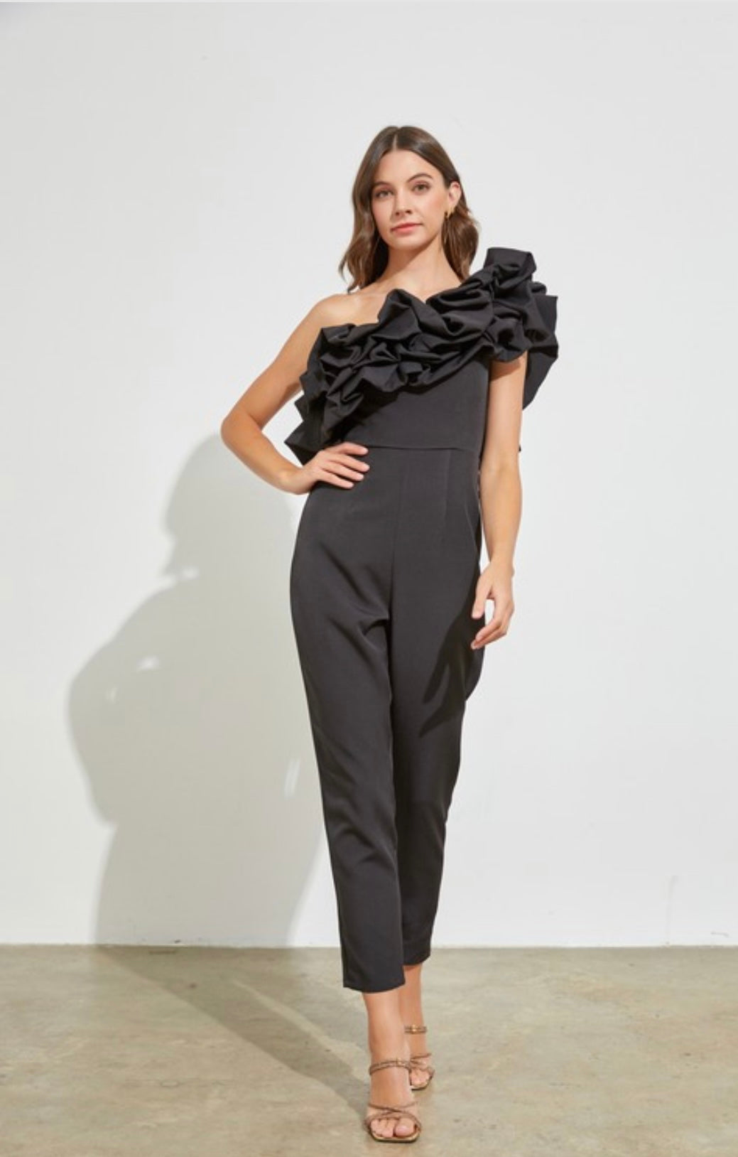 Jacques ruffle one shoulder jumpsuit