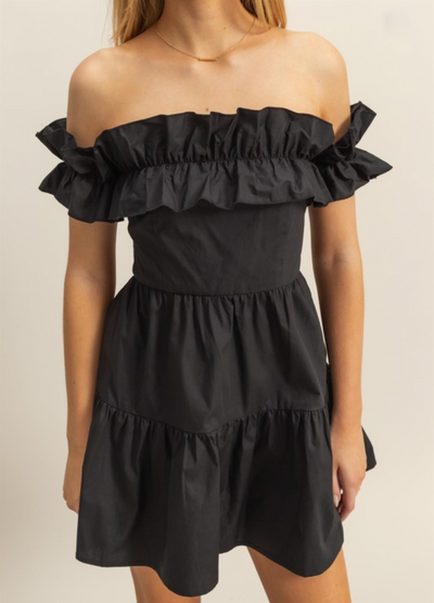 Off shoulder mini dress in black