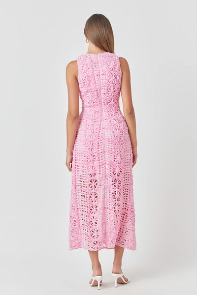 Sleeveless textured midi dress in barbie pink