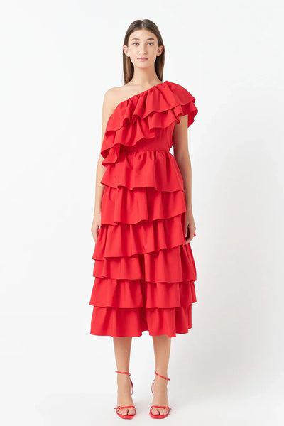 One shoulder tiered dress