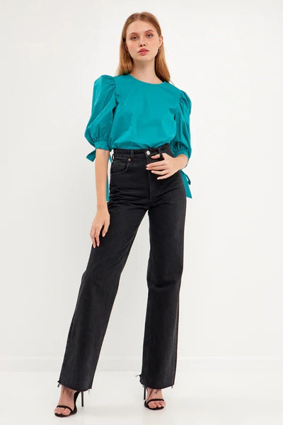 Bow banded puff sleeve blouse