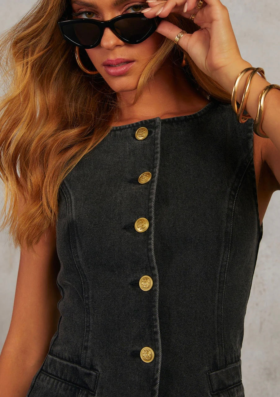 Sadie denim vest top in black