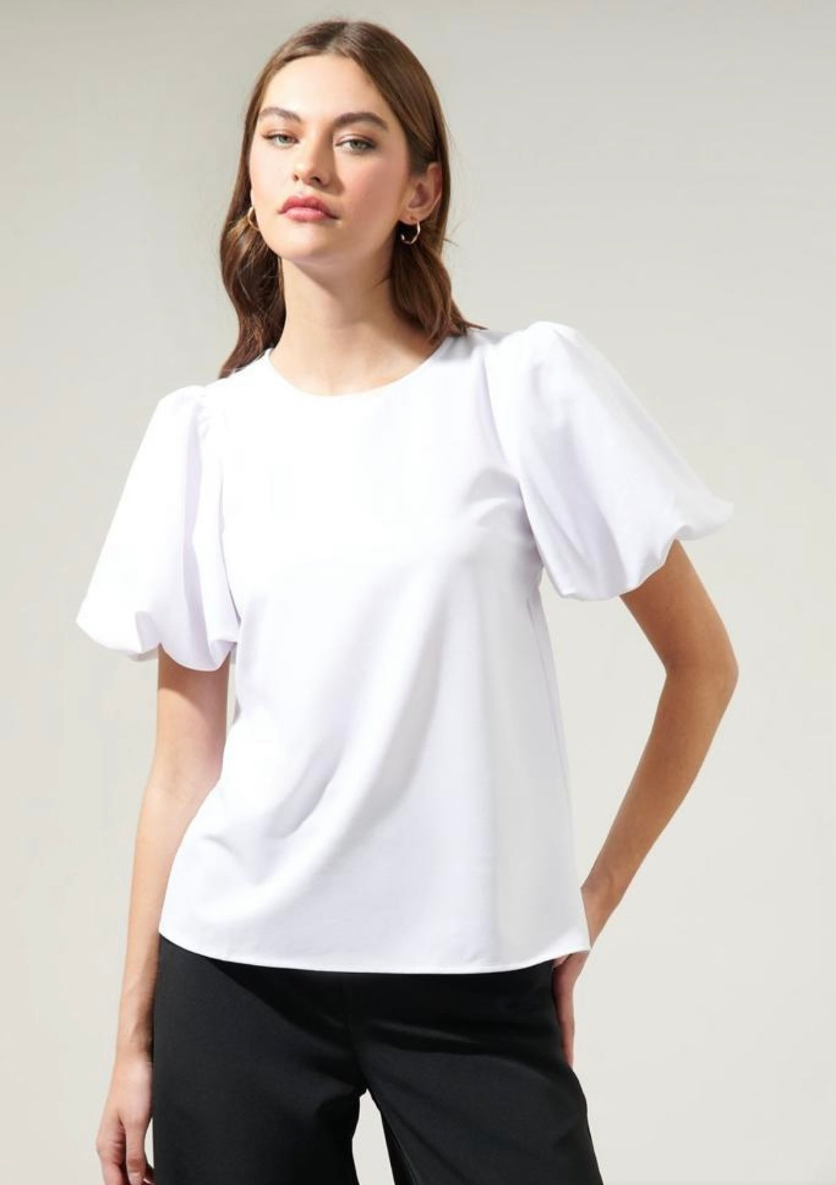 Solara bubble sleeve top in white