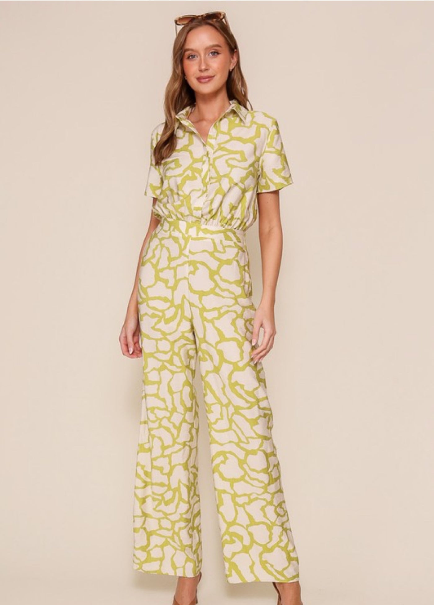 Geometric print jumpsuit in lime