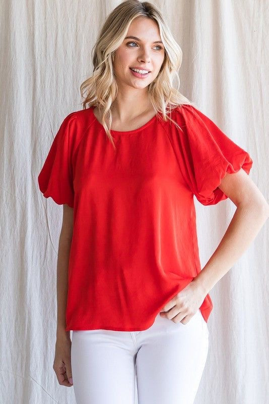 Solara bubble sleeve top in red