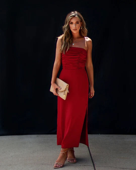 Rinna ruched midi dress in wine