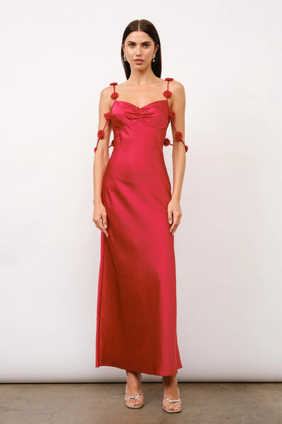 Rosette satin maxi dress