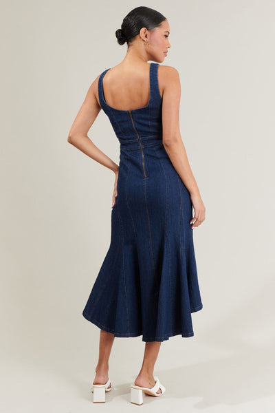 Sweetheart corse denim midi dress