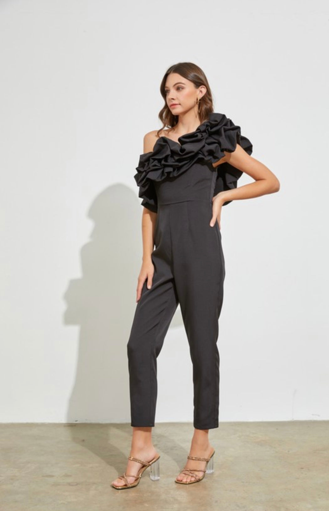 Jacques ruffle one shoulder jumpsuit