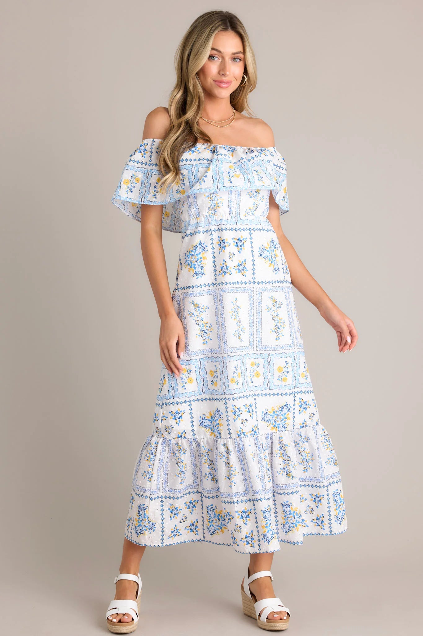 Eyelet tile print dress