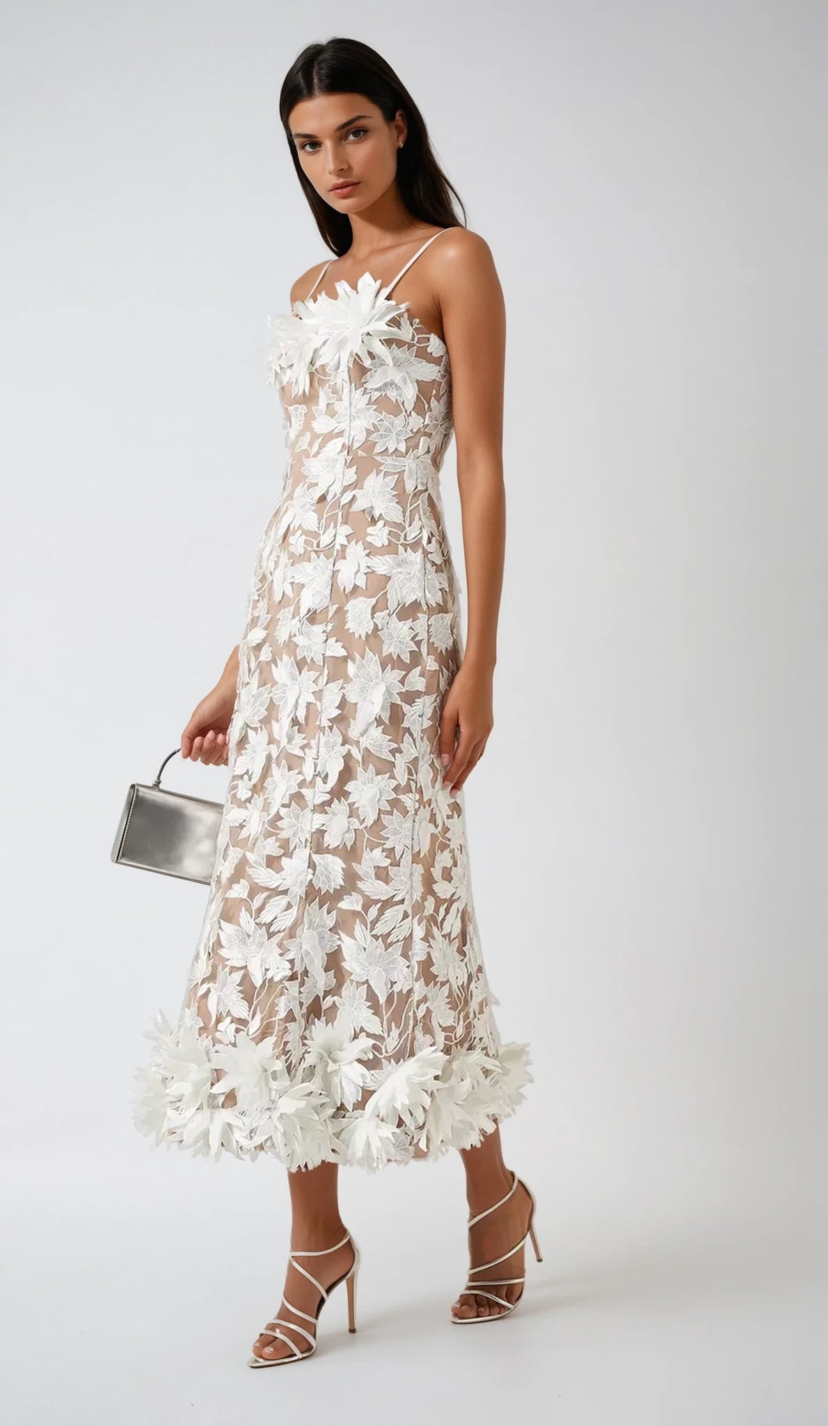 Valentina flower appliqué midi dress