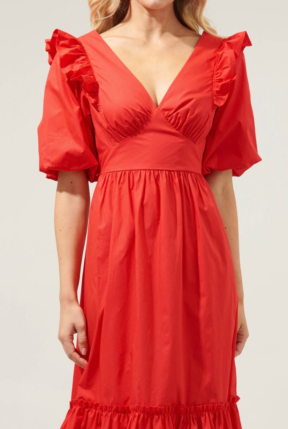 Sunny stroll midi dress in red