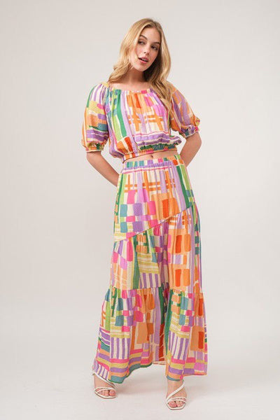 Lynda maxi multi color skirt set