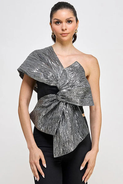 Metallic bow top in silver