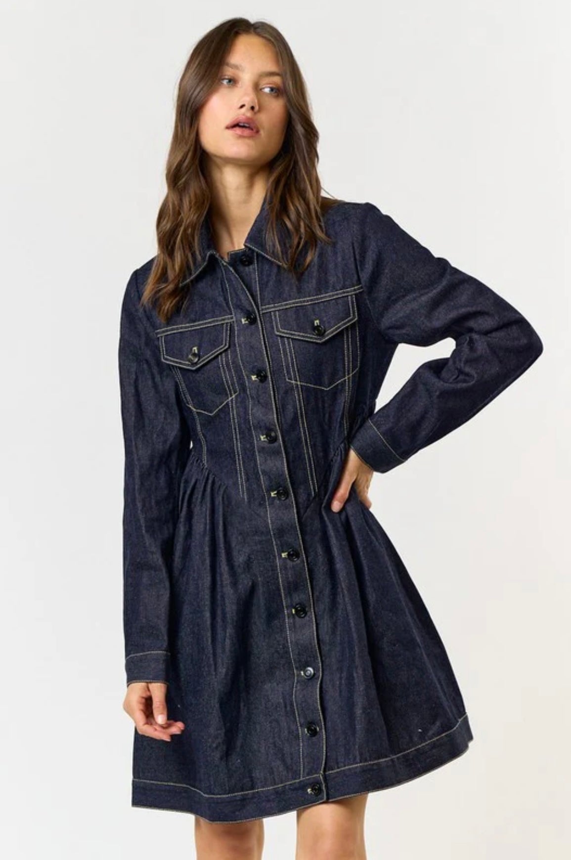 Denim long sleeve mini dress