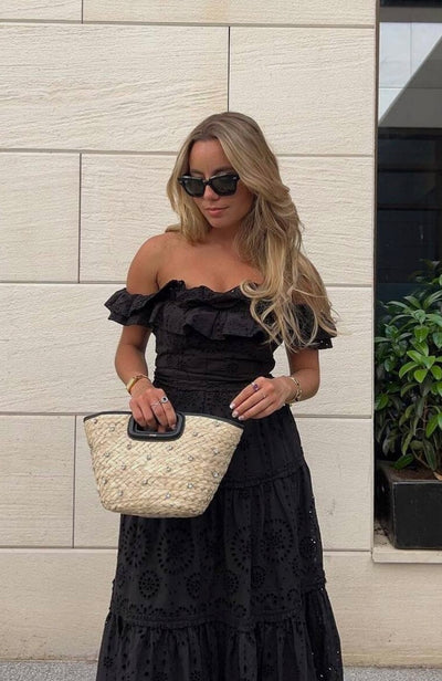 Camelia embroidered maxi dress in black