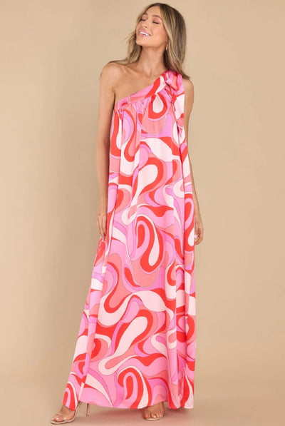 Pink abstract swirl maxi dress