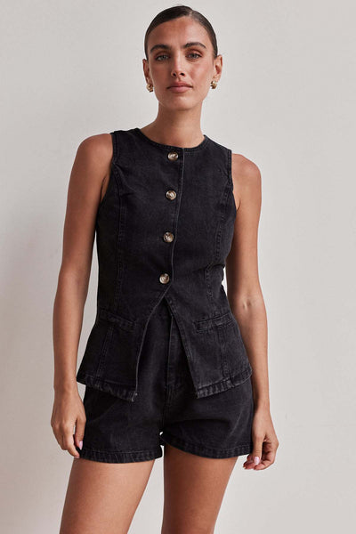 Denim short set in black