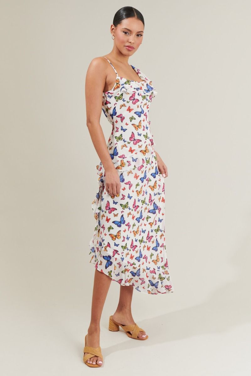 Butterfly asymmetrical midi dress