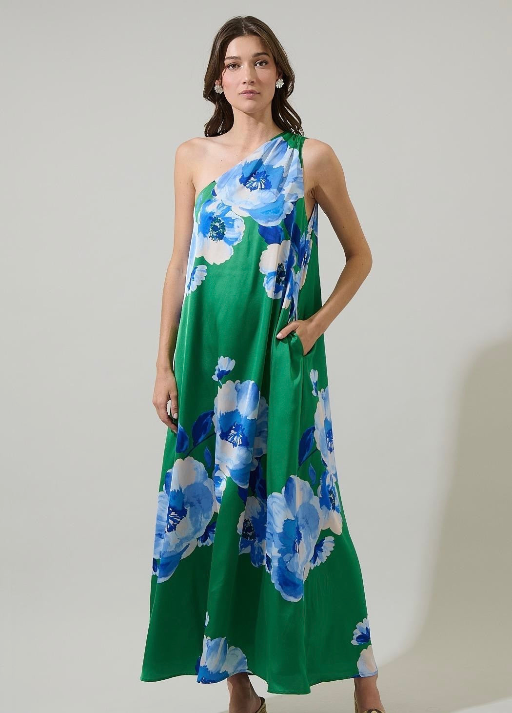 Satin maxi one shoulder dress