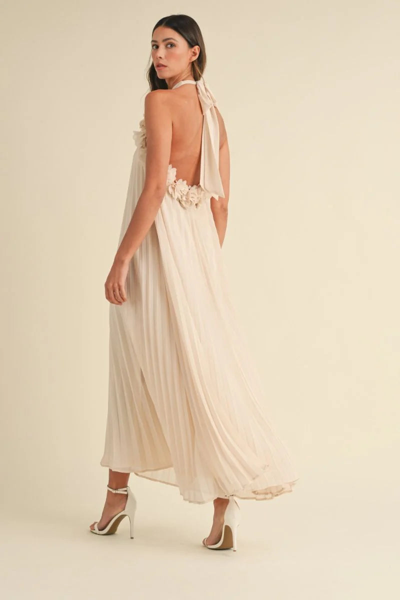 Blooming pleated maxi dress