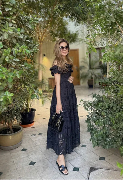 Camelia embroidered maxi dress in black