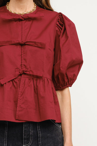 Norah poplin top in burgundy