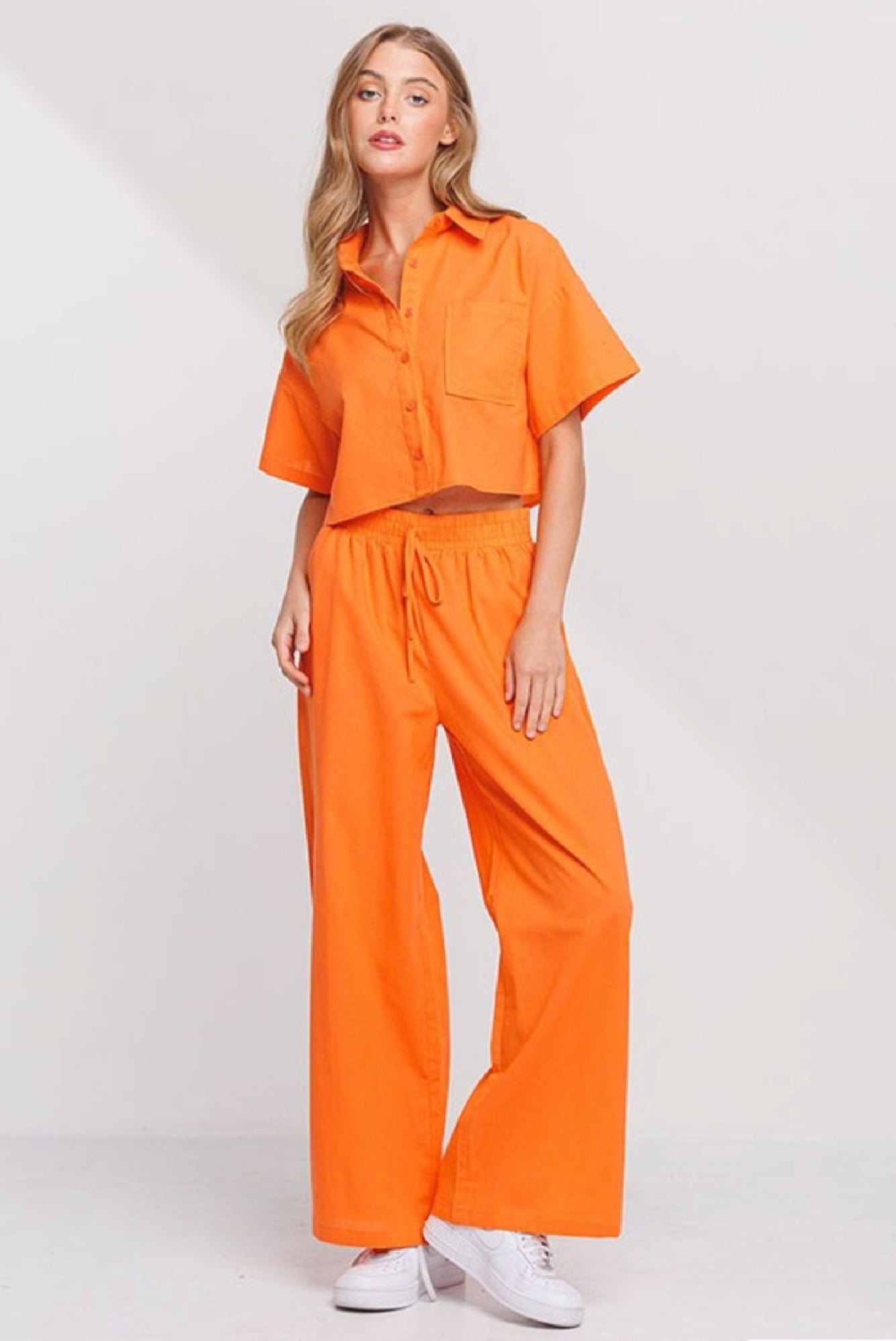 Marlo linen pant set in Orange de