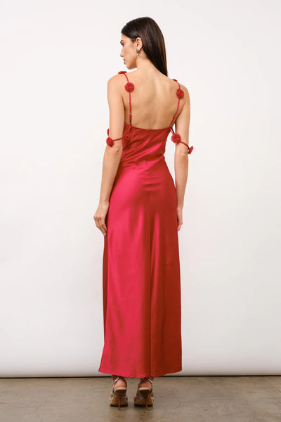 Rosette satin maxi dress