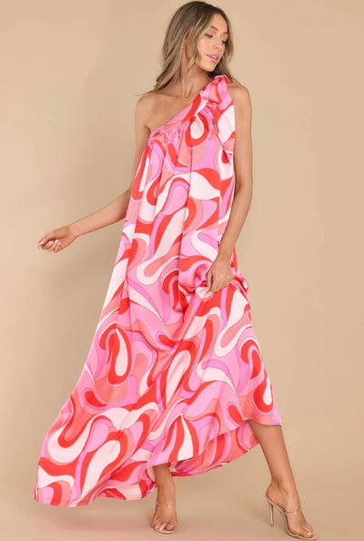 Pink abstract swirl maxi dress