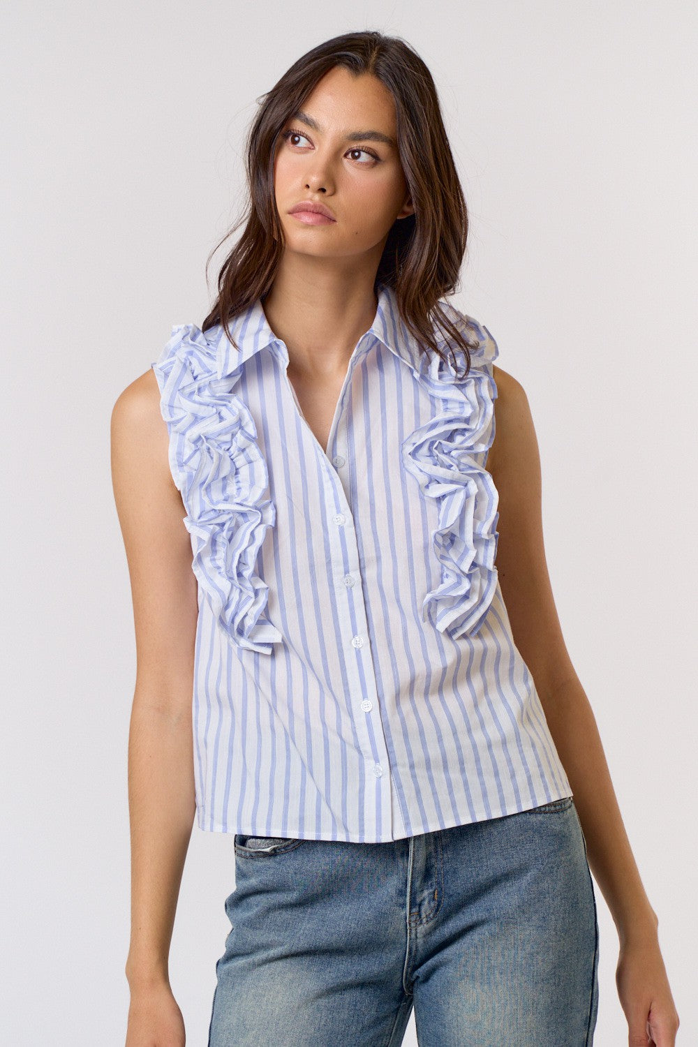 Eliza striped flower detail top