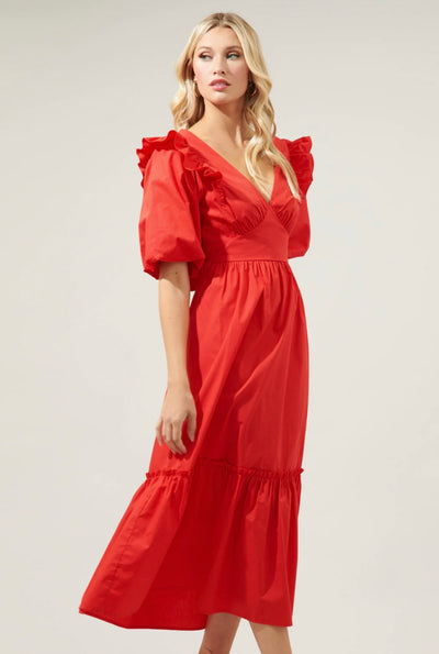 Sunny stroll midi dress in red